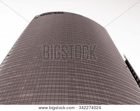 Milan, Italy - 12/22/2019: An Amazing Caption To The City Of Milan In Winter Days . Large Panoramic 