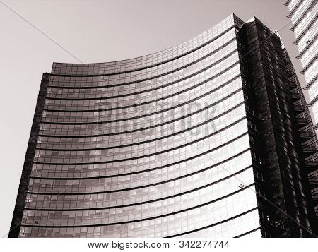 Milan, Italy - 12/22/2019: An Amazing Caption To The City Of Milan In Winter Days . Large Panoramic 