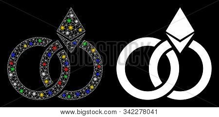 Flare Mesh Ethereum Wedding Rings Icon With Glow Effect. Abstract Illuminated Model Of Ethereum Wedd