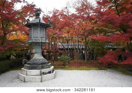 Kyoto, Japan- 24 Nov, 2019: An Ancient Lantern At Eikando Shrine In Kyoto Japan. Eikando Formally Kn