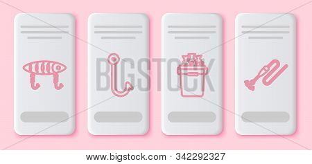 Set Line Fishing Lure, Fishing Hook, Fishing Bucket With Fishes And Fishing Line With Hook And Float