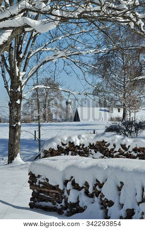 Winter Landscape On A Sunny Day In Bavaria, Germany