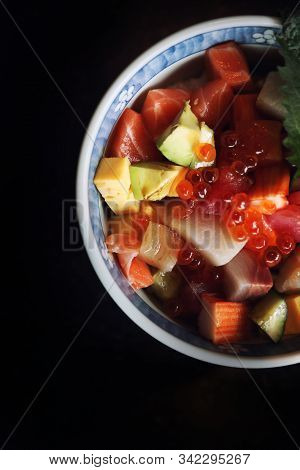 Mix Sushi Donburi In Bowl , Japanese Food