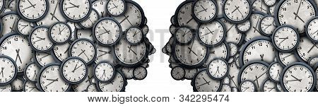 Concept Of Business Time Meeting As A Group Of Clock Objects Shaped As A Human Head As A Workplace P