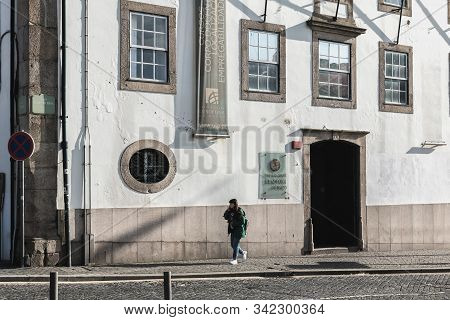 Porto, Portugal - November 30, 2018: Storefront And Architectural Detail Of Lusofona De Porto Univer