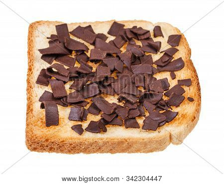 Dutch Sweet Open Sandwich With Toast And Chocoladevlokken (topping From Chocolate Flakes) Isolated O