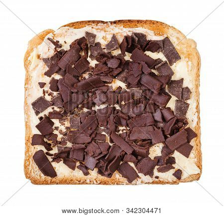 Top View Of Dutch Sweet Toast With Butter And Chocoladevlokken (topping From Chocolate Flakes) Isola
