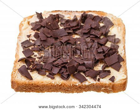 Dutch Sweet Toast With Butter And Chocoladevlokken (topping From Chocolate Flakes) Isolated On White