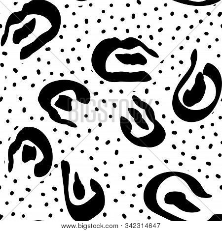 Dark Imitation Cheetah Wool Vector Seamless Pattern. Black Hair Wild Leo Print. Aquarelle Savannah D