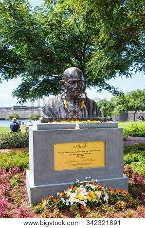 Funchal, Madeira, Portugal - Sep 10, 2019: Memorial Of Mahatma Gandhi, Famous Indian Anti-colonial N