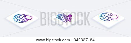 Set Isometric Line Honeycomb Map Of The World, Honeycomb With Honey Dipper Stickicon And Honeycomb M