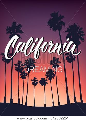 Apparel Design With Palm Trees Silhouette, Typography, Poster, Print, Vector Illustration.
