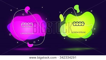 Line Chicken Egg In Box Icon Isolated On Black Background. Abstract Banner With Liquid Shapes. Vecto