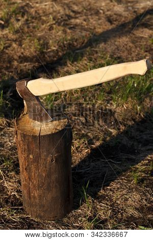 Axe in the wooden block
