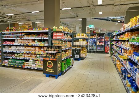 BERLIN, GERMANY - CIRCA SEPTEMBER, 2019: interior shot of Kaufland in Berlin. Kaufland is a German hypermarket chain, part of the Schwarz Gruppe which also owns Lidl and Handelshof.