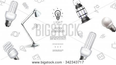 Realistic Lighting Objects Template With Lantern Lamp Bulbs And Light Equipment Icons Vector Illustr