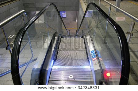 Warsaw,poland. 16 January 2018.second Line Of Warsaw Subway System. Warsaw Metro Station Interior.