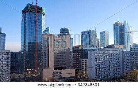 Warsaw,poland. August 2015. Building Under Construction. Q22 Is A Modern Office Building,