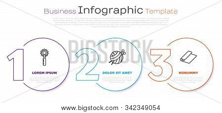 Set Line Cutter Tool, Yarn Ball With Knitting Needles And Textile Fabric Roll. Business Infographic 