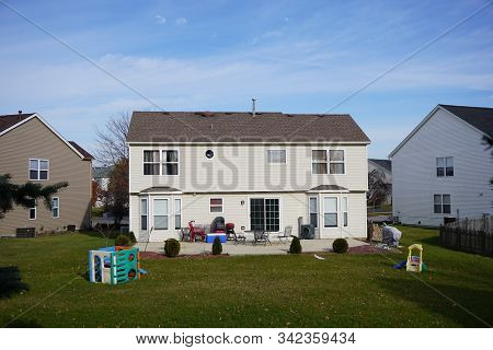 Joliet, Illinois / United States - December 2, 2017: A Two-story Single Family Tract Home In The Wes
