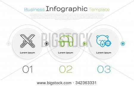 Set Line Crossed Hunter Knife, Hunter Hat And Hunt On Bear With Crosshairs. Business Infographic Tem