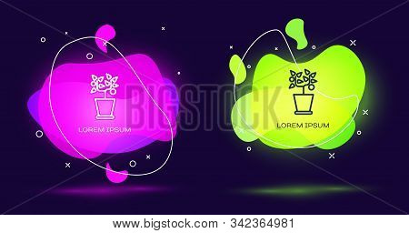 Line Plant In Pot Icon Isolated On Black Background. Plant Growing In A Pot. Potted Plant Sign. Abst