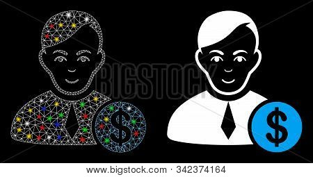 Bright Mesh Commercial Loyer Icon With Glare Effect. Abstract Illuminated Model Of Commercial Loyer.