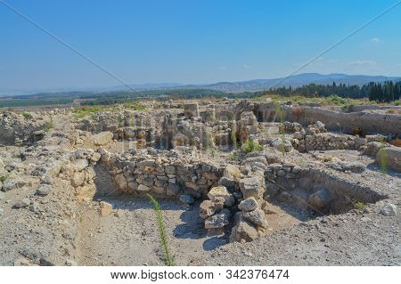 Archaeological Remains In Tel Megiddo National Park, World Heritage Site. At Jezebel Valley, Norther