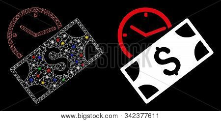 Glossy Mesh Rent Recurring Payment Icon With Glare Effect. Abstract Illuminated Model Of Rent Recurr