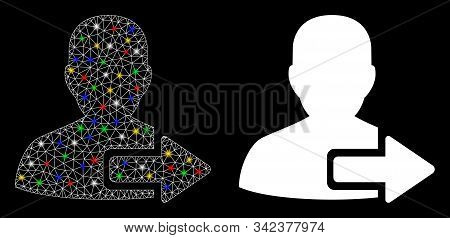 Flare Mesh User Logout Arrow Icon With Glow Effect. Abstract Illuminated Model Of User Logout Arrow.