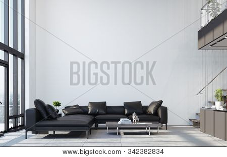 Luxury Modern Penthouse Interior With Panoramic Windows, 3d Illustration