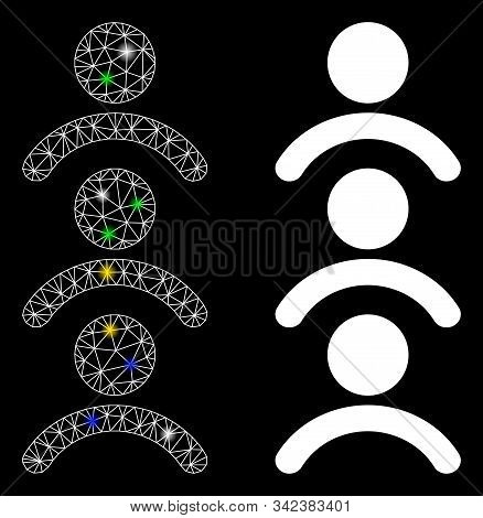 Glossy Mesh Man Queue Icon With Glitter Effect. Abstract Illuminated Model Of Man Queue. Shiny Wire 