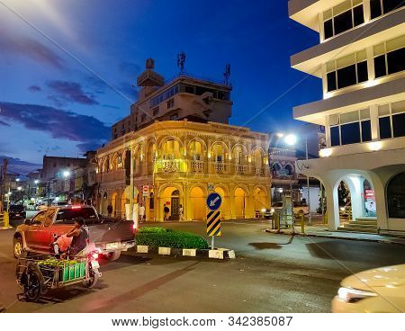 Phuket, Thailand - November 27 2019: Round About In Old Phuket Town