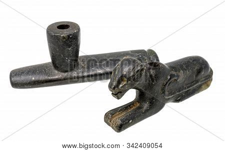 Two Pipes Of The North American Indians Made Of Dark Soapstone