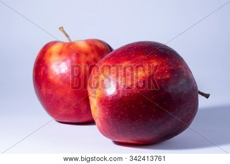 Fresh And Delicious Apple, Red Ripe Apples. Isolated On Color Background.