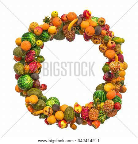 Letter O, Fruit Font. 3d Rendering Isolated On  White Background