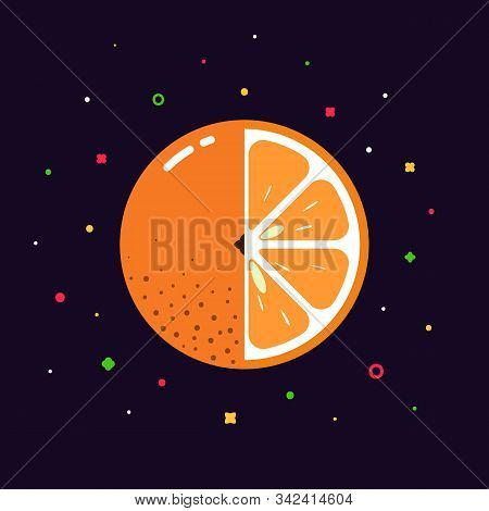 Orange Fruit Sphere With Half Slice Logo, Flat Icon Design Template Concept