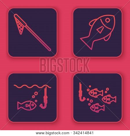 Set Line Fishing Net, Fishing Hook Under Water With Fish, Fish And Fishing Hook Under Water With Fis