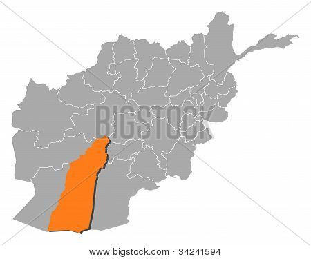Mapa da Afeganistão, Helmand destacada