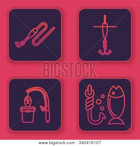 Set Line Fishing Line With Hook And Float, Fishing Rod And Fish, Fishing Hook And Float And Fishing.