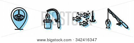 Set Line Fishing Hook Under Water With Fish, Location Fishing, Fishing Rod And Fish And Fishing Rod 