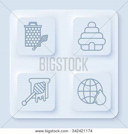 Set Line Honeycomb With Honey Dipper Stickicon, Hive For Bees, Honey Dipper Stick With Dripping Hone