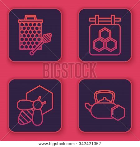 Set Line Honeycomb With Honey Dipper Stickicon, Bee And Honeycomb, Hanging Sign With Honeycomb And T