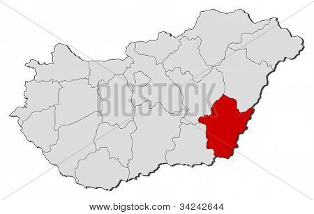 Map Of Hungary, Békés Highlighted