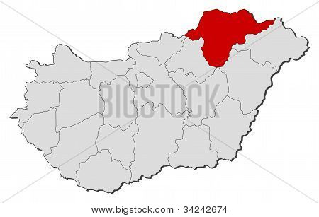 Map Of Hungary, Borsod-abaúj-zemplén Highlighted