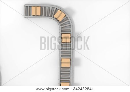 Boxes Moving On The Conveyor Belt, 3D Rendering.