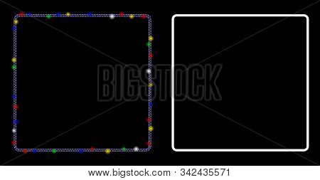 Glossy Mesh Rounded Square Frame Icon With Glare Effect. Abstract Illuminated Model Of Rounded Squar