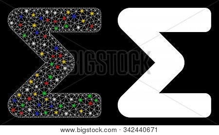 Bright Mesh Sum Icon With Glow Effect. Abstract Illuminated Model Of Sum. Shiny Wire Frame Triangula