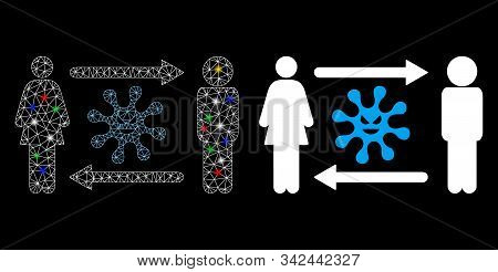 Glowing Mesh People Exchange Bacteria Icon With Sparkle Effect. Abstract Illuminated Model Of People