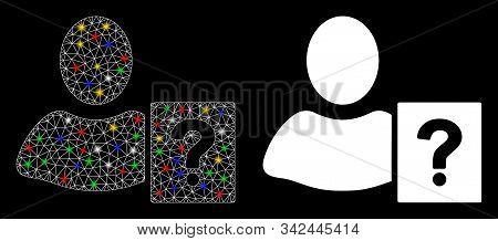 Flare Mesh User Helpbook Icon With Lightspot Effect. Abstract Illuminated Model Of User Helpbook. Sh